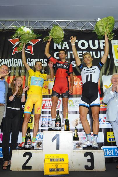 Il podio: Van Avermaet, Nibali e Kittel. De Waele